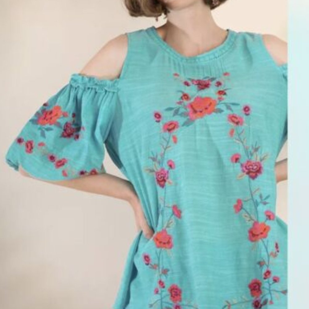 Embroidered Cold Shoulder Top